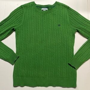 Izod women’s green cable knit long sleeve crewneck sweater. Size S.
